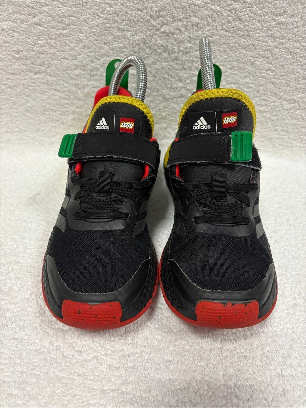adidas Lego dna Kids Black Sneakers with Red, Yellow Green Accents no tie size 2